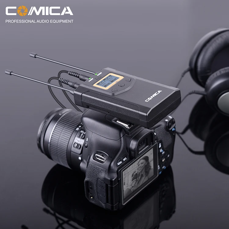 Comica UHF 48 channels wireless microphone 1 receiver and 2 transmitters for camera, camcorder