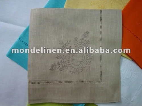 100% linen table napkin with hand hemstitch embroidery