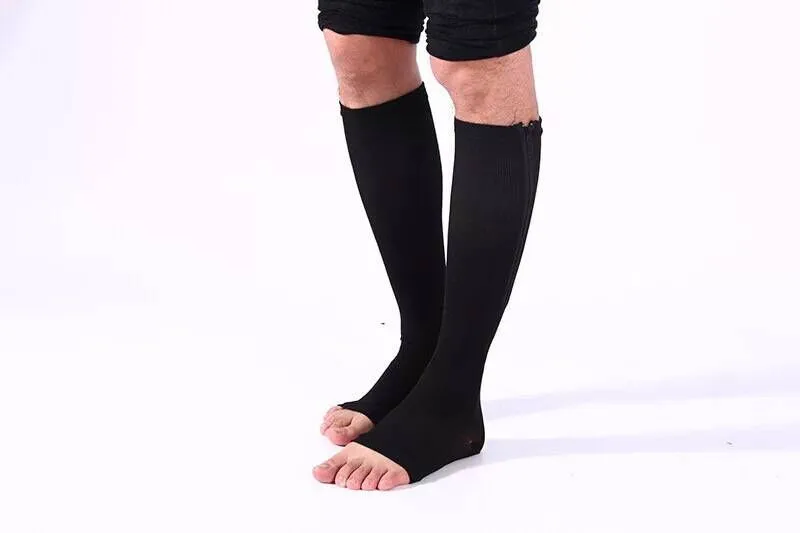 10 pairs order Women Zipper Compression Socks Leg Support Knee Open Toe Sock Fashion and Leakage toe black khaki color custom