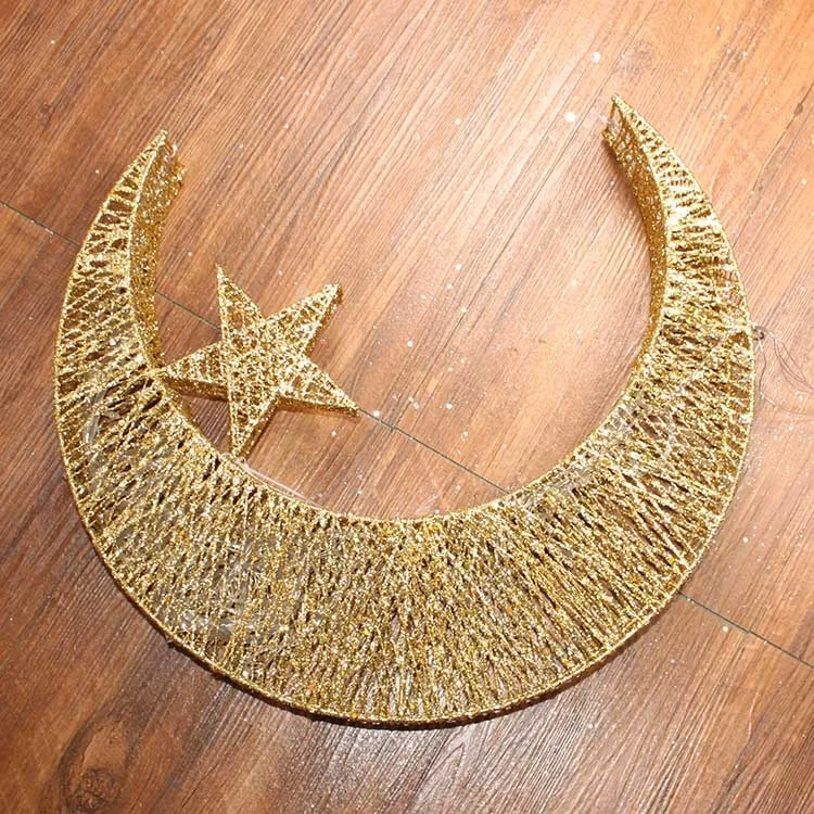 Battery Operated Warm White Gold Moon and Star Shaped Christmas Light Decoration