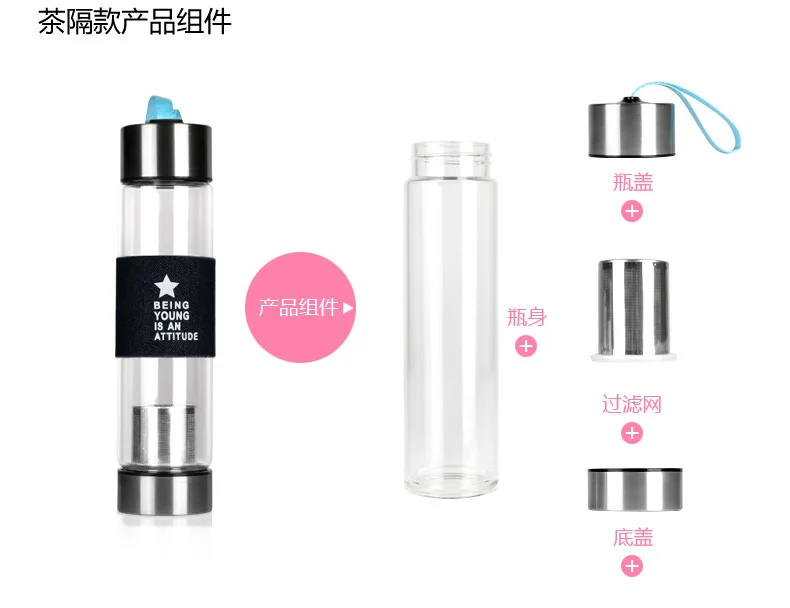 
FBA Borosilicate Glass Water Bottles With Tea Infuser And Stainless Steel Lids 
