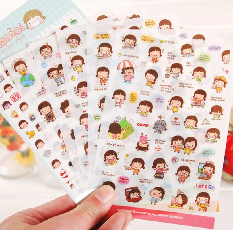 6 Sheets set Cute Lovely Girls Phone Calendar Book Album Diary Decor Paper Sticker Scrapbooking Kawaii