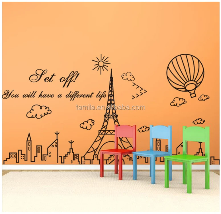 Home decorative funny France Eiffel Tower Removable Wallpaper for Home Decoration