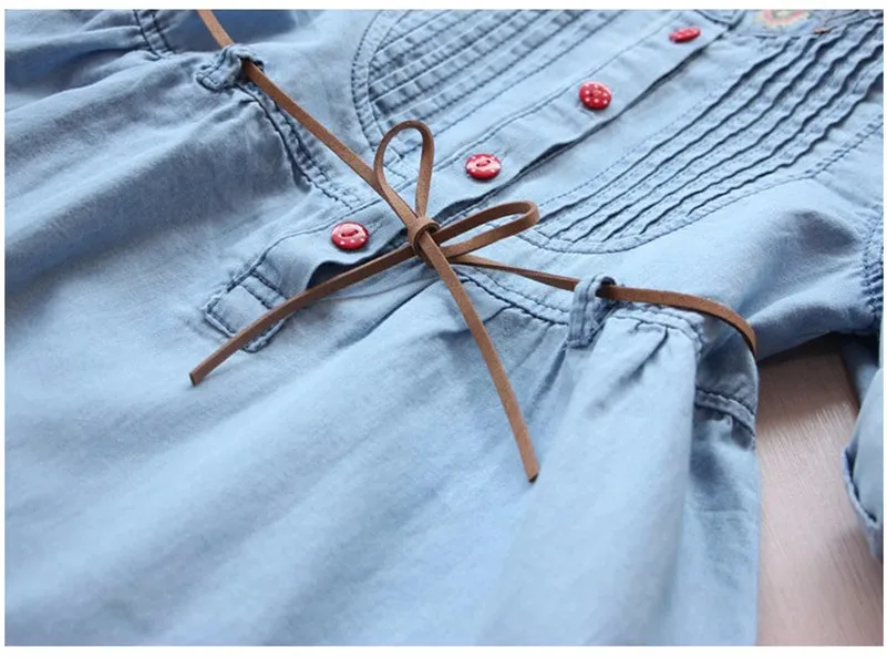 Ivy10318A Kids girls embroidered dress summer 2019 long sleeve denim frocks