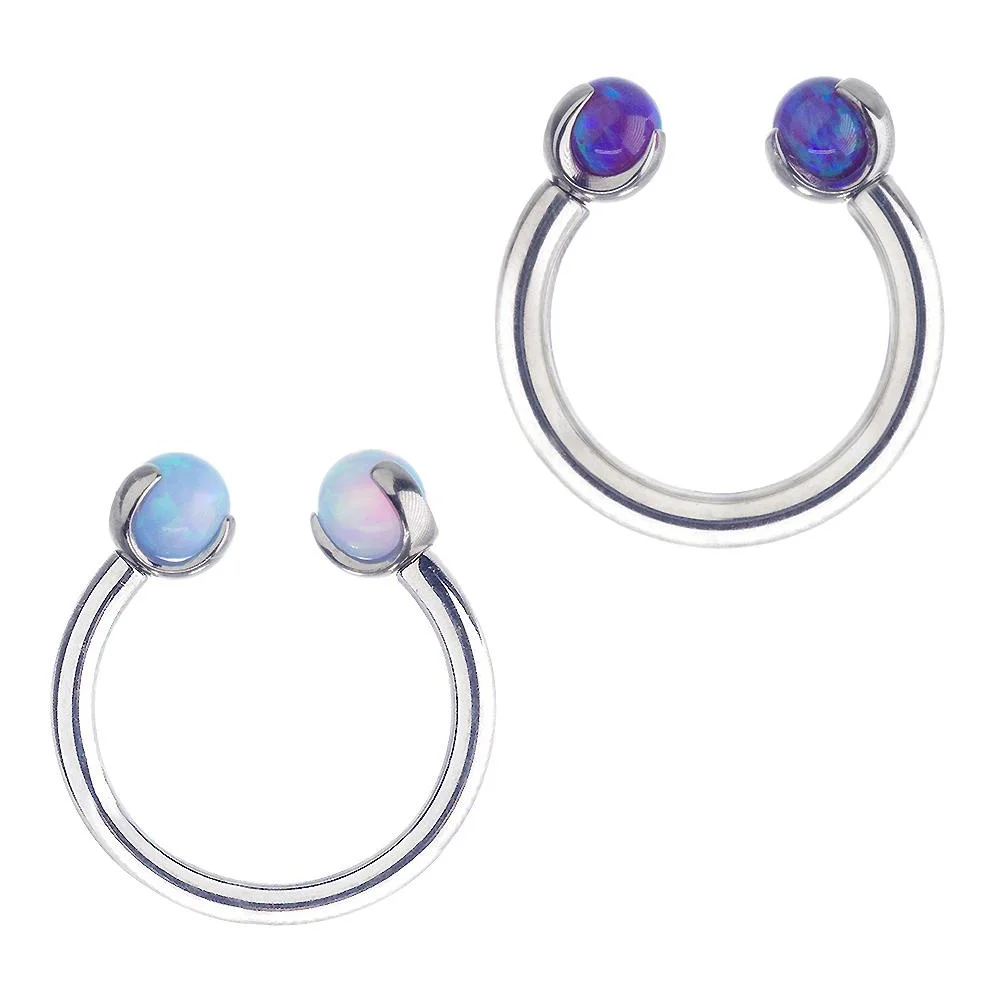 16G Titanium Internal Threaded Piercing Circular Barbell Horseshoe Ring with Prong Set 3mm Opal Balls