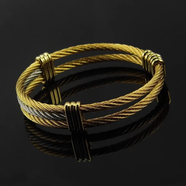 Spring Wire Titanium Stainless Steel Adjustable Hemp Rope Cable Bangle Bracelet
