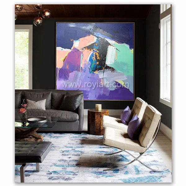 Contemporary Handmade Modern Abstract Wall Art Purple and Green Colors Palette Knife Oil Painting For Restaurant Dining Room