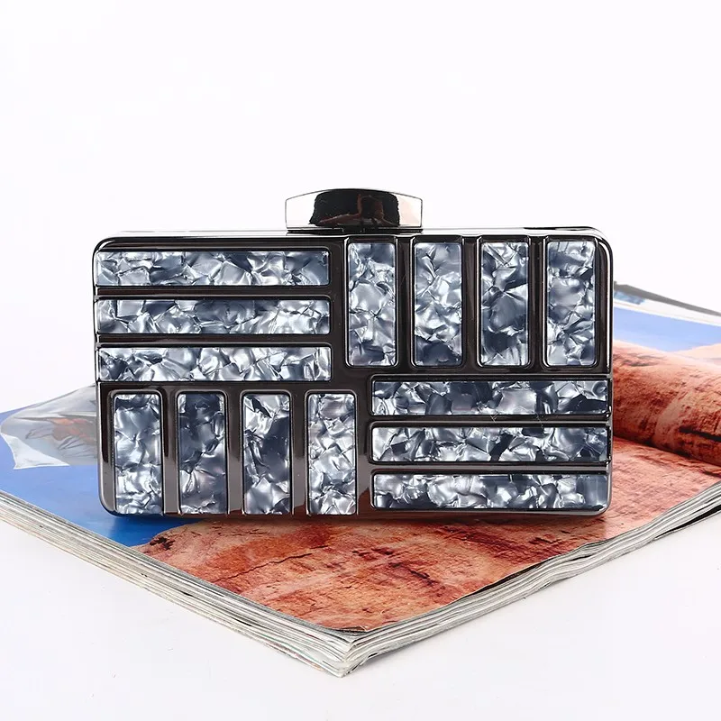 Factory direct wholesale whole metal frame acrylic evening bag brand new twill lining box clutches for women party prom banquet