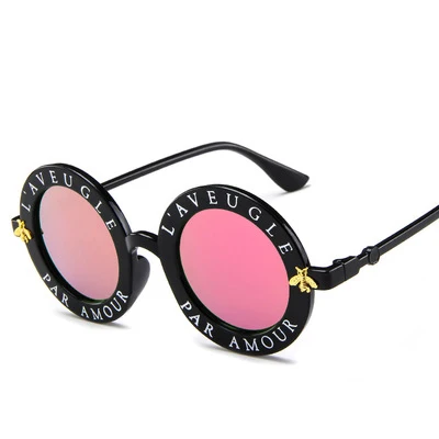 15981 Men And Women Retro Sunglasses English Letters Little Bee Wholesale Round Sunglasses