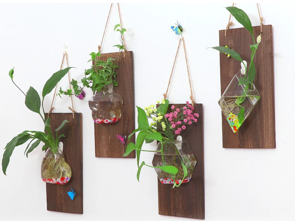 Домашний декор, настенная подвесная ручная выдувная зеленая стеклянная ваза для цветов