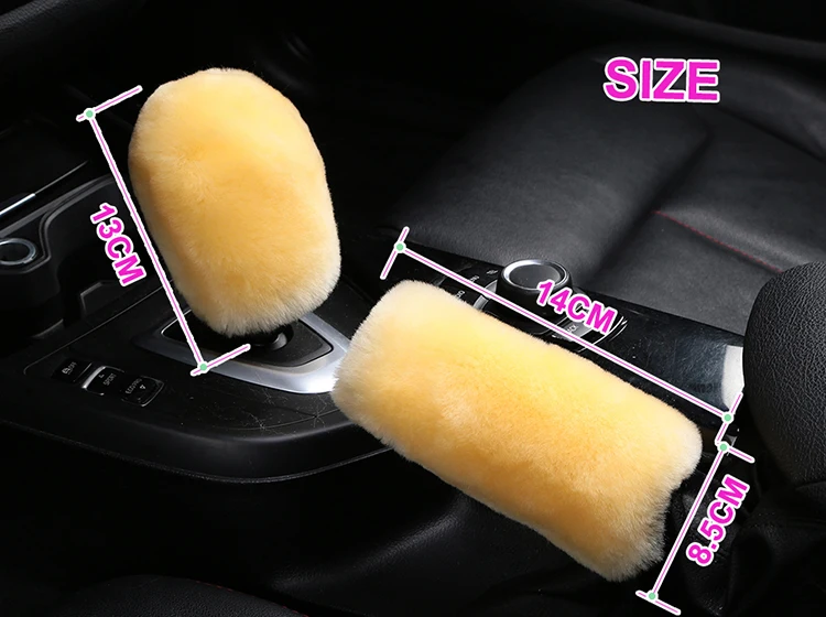 
New Promotion Luxury Fluffy Fur Car Gear Shift Level Selector Stick Knob Cover For Auto Accessory Australian Merino Sheepskin 