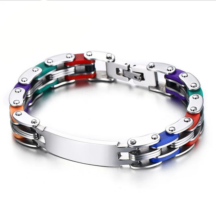 Modalen Gay Pride Stainless Steel Rainbow Link Biker Motorcycle Chain Bracelet