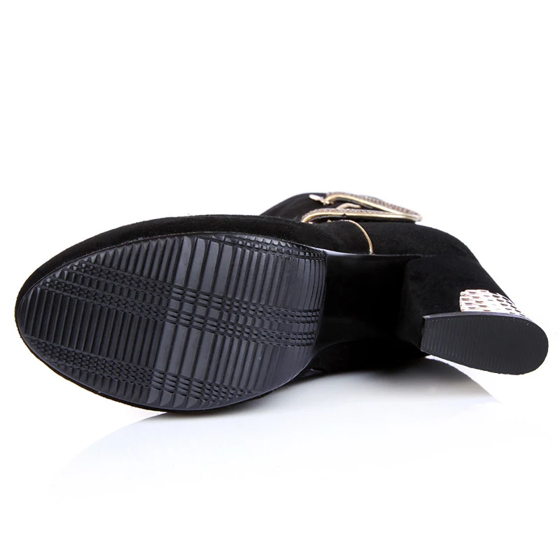 Factory E193 Cow Suede Half Boots Plus Size Square Heel Women Shoes