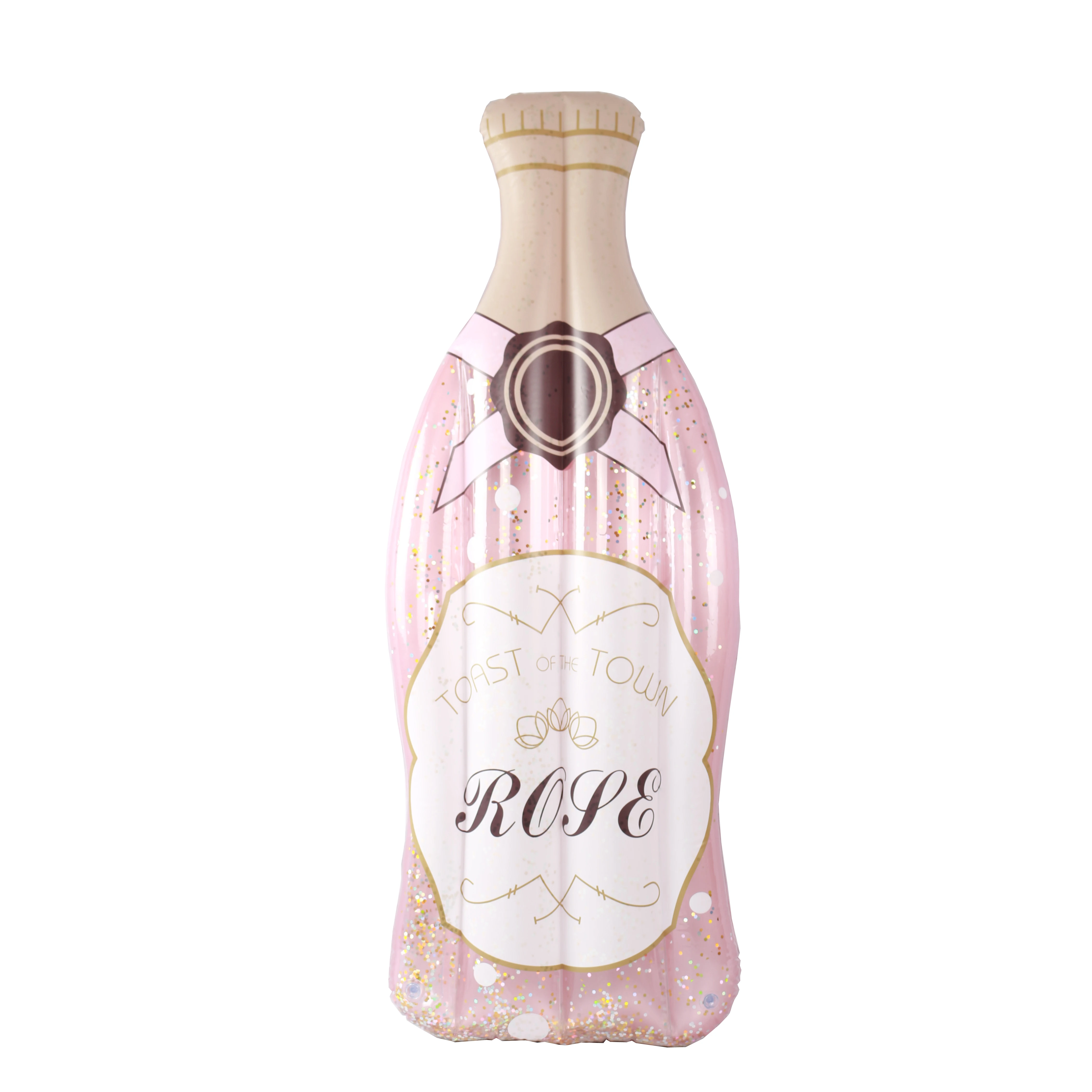 China factory custom pvc inflatable toy rose bottle pool float with glitter inside for adults