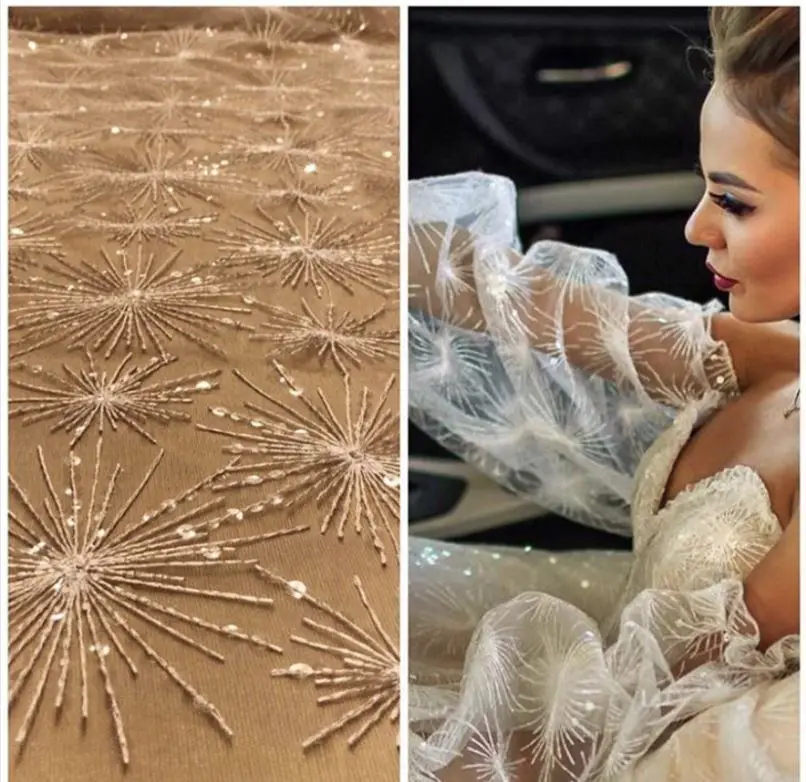 
Custom Made Popular OEM Pink Bridal Dress Beaded Lace 3D Embroidery Fabric 