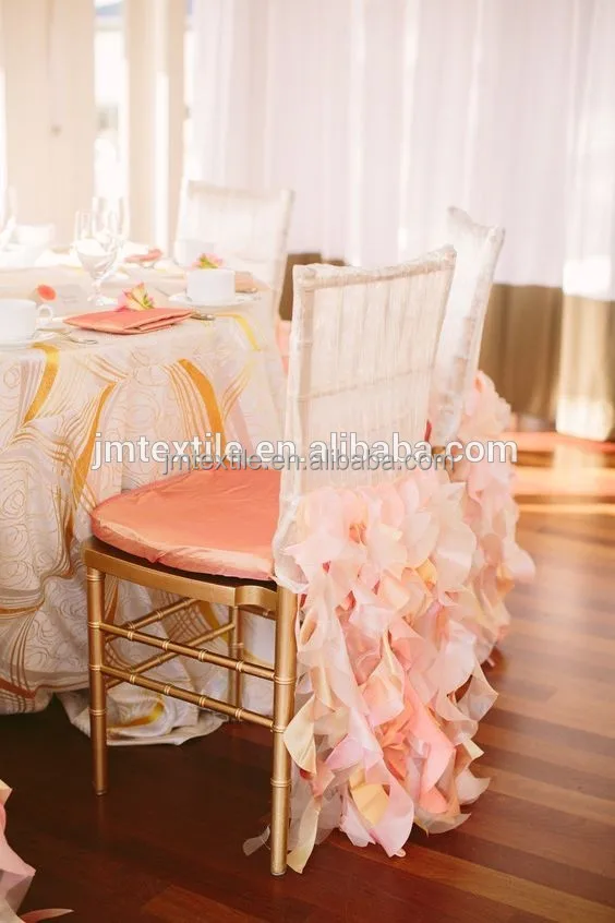 wedding decoration pure white chiffon chair curly willow ruffle chair sash