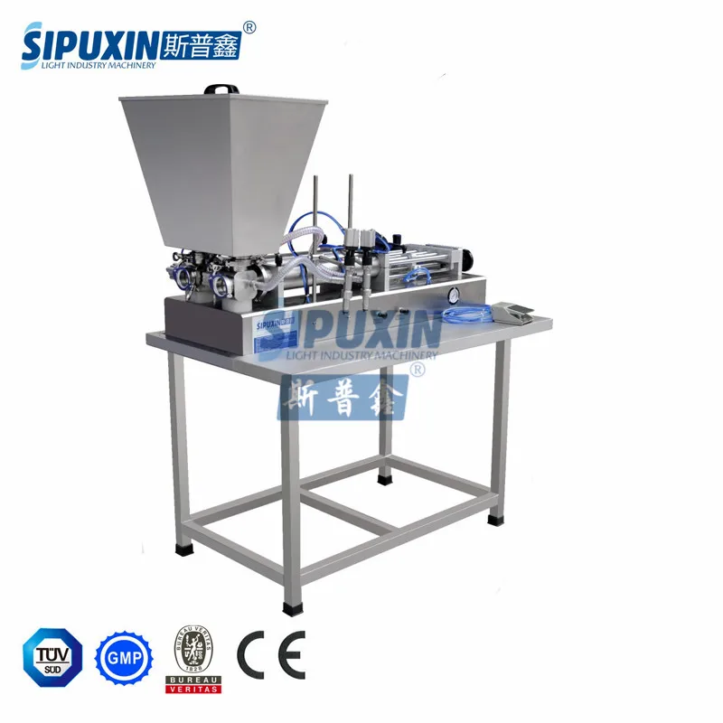 New Design semi-auto two nozzles horizontal Paste filling machine( with hopper)