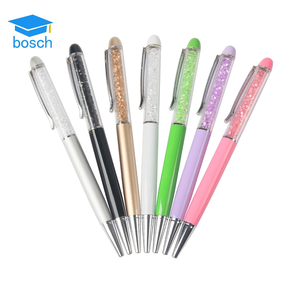 Cheap customized Logo bling diamond top crystal nice ball pen promotional advertising logo ball pen