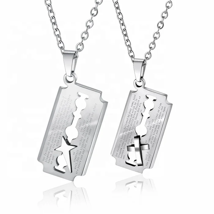 MECYLIFE 2019 Fashion Design Razor Shaver Barber Jewelry Stainless Steel Engraved Cross Pendant Necklace