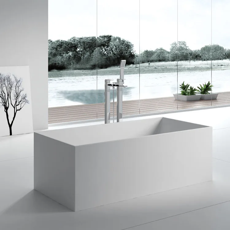 SM-8617 European rectangular shaped wave design solid surface stone resin acrylic bathtub freestanding bathroom bath tub