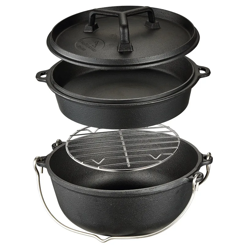 
High quality stock pot & frying pot outdoors camping hanging cast iron dutch oven set 
