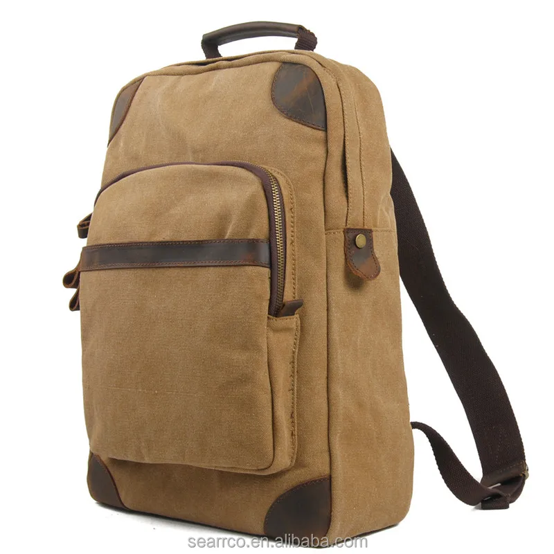 Casual Canvas Leather Backpack Fashional Children School Bag