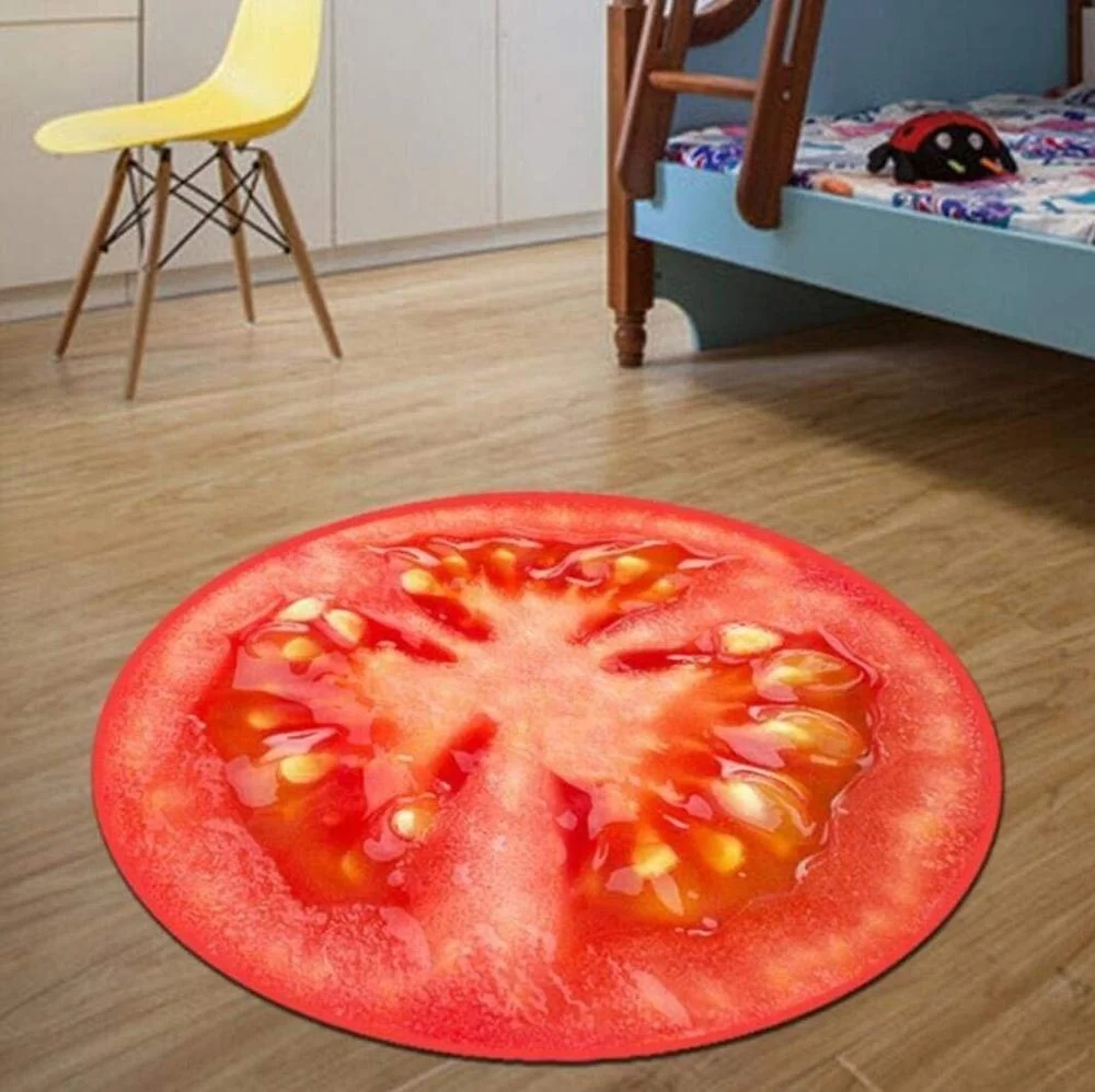 Creative Fruit Rug Kids Cartoon Colorful Unique Washable Polypropylene Woven Round Picnic Play Carpet Rug