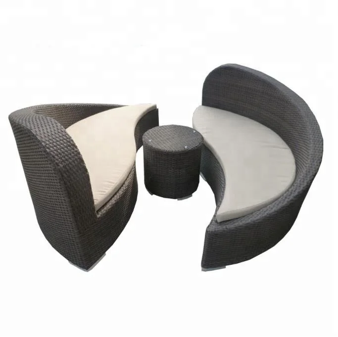 Outdoor garden sunbed rattan yin yang daybed lounge furniture