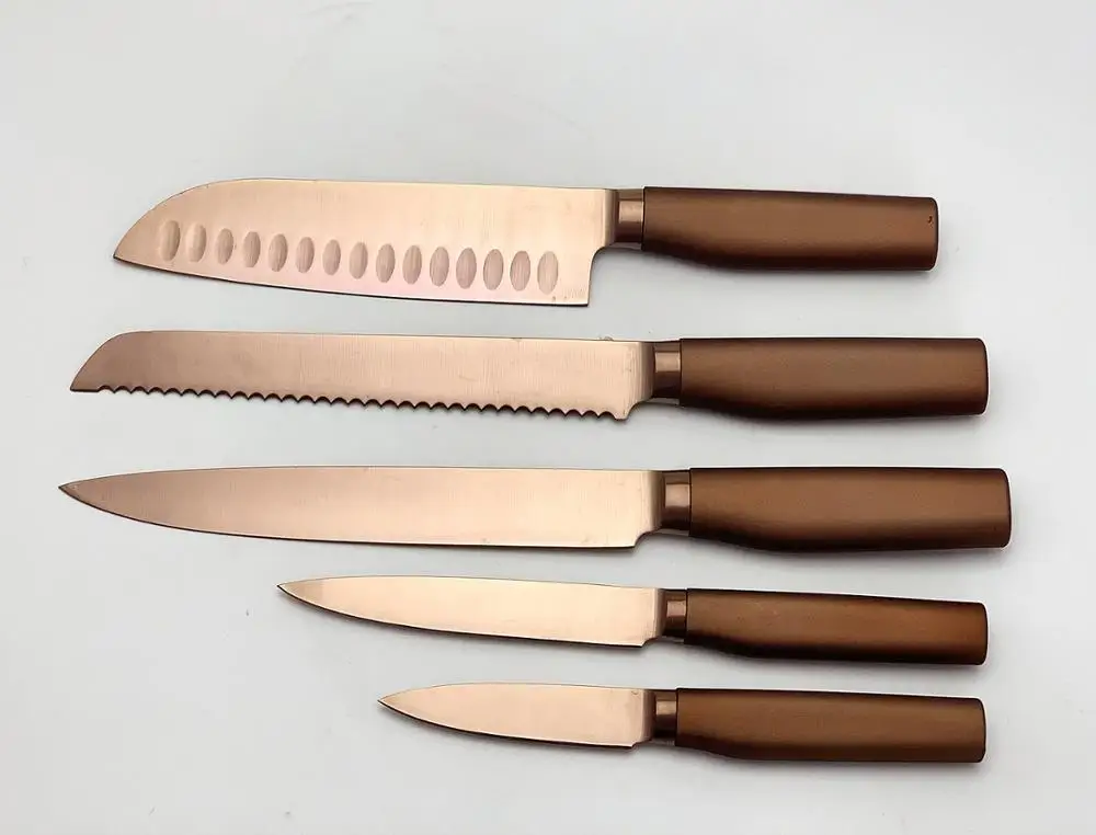 
5 Pcs Titanium Plating Stainless steel kitchen knife set with black block 