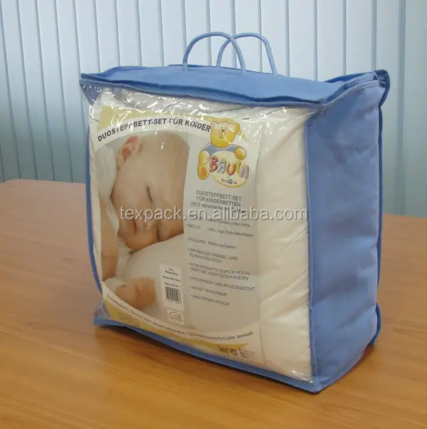 Texpack OEM High Quality Clear PVC PE Non Woven Bedding Set Packaging Zipper Bag