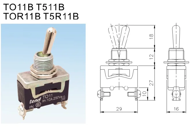 Tend Toggle Switch TO11B (10A 250VAC) Single Pole Single throw ON-OFF
