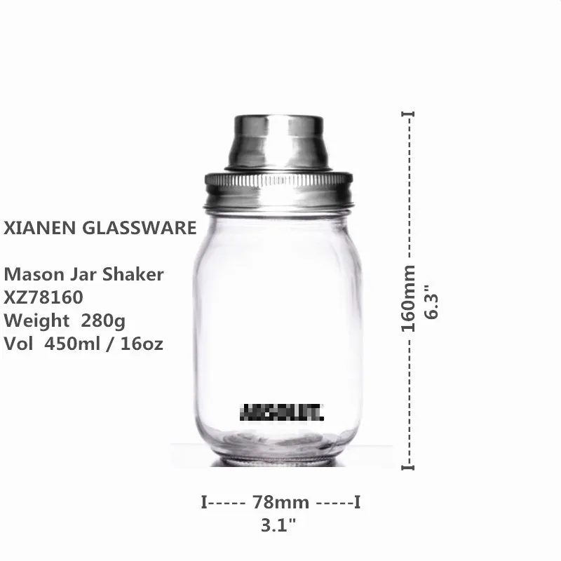 Unique Cheap Mason Jar Transparent Glass cocktail shaker wholesale