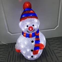 Christmas Garden Decoration Acrylic Sculpture White Snowman Christmas Lights