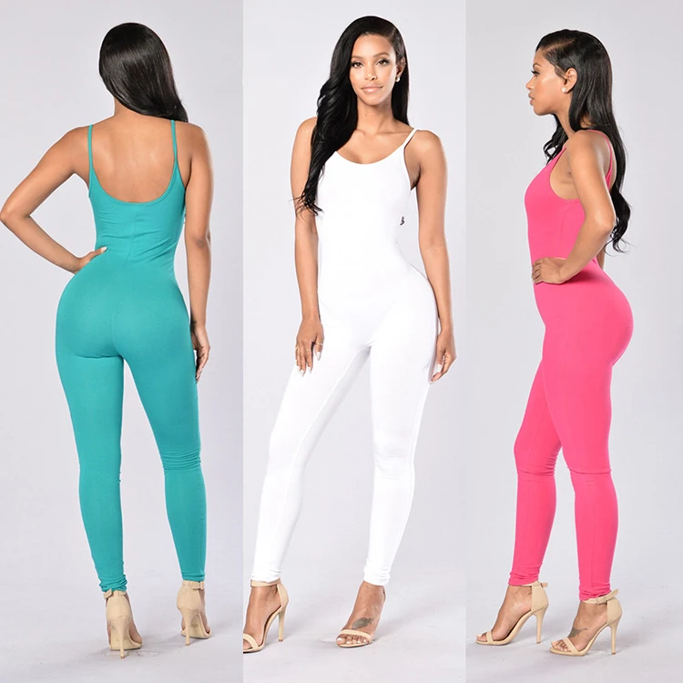 
hot sale fashionable plain color spegetti stripe backless sexy bodycon jumpsuit for women 