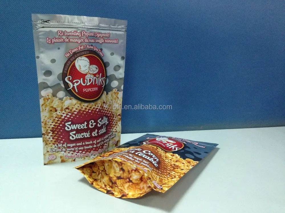 
2018 China supplier customize flat bottom pouch popcorn paper bag with zipper 