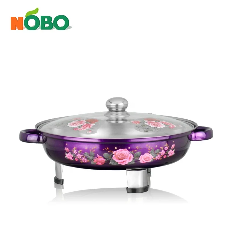 Round buffet food warmer tray stainless steel buffet serving tray with glass lid