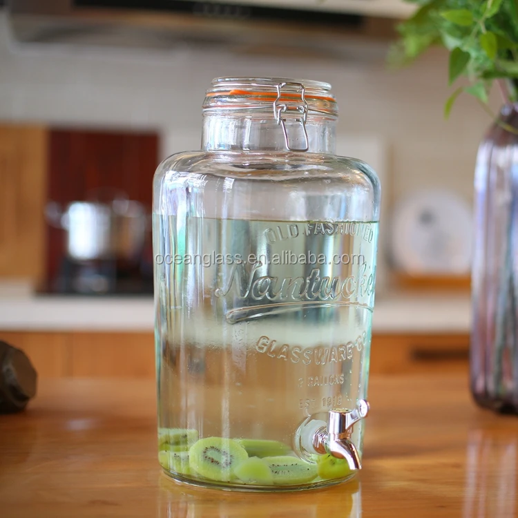 8 liter glass beverage drinking bottle with tap large water dispenser