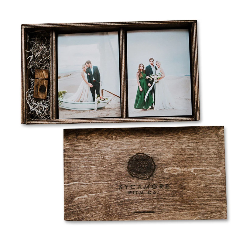 Diy Hand retro color custom logo Wooden Gift Box wedding Marriage Photo Album Packaging Box