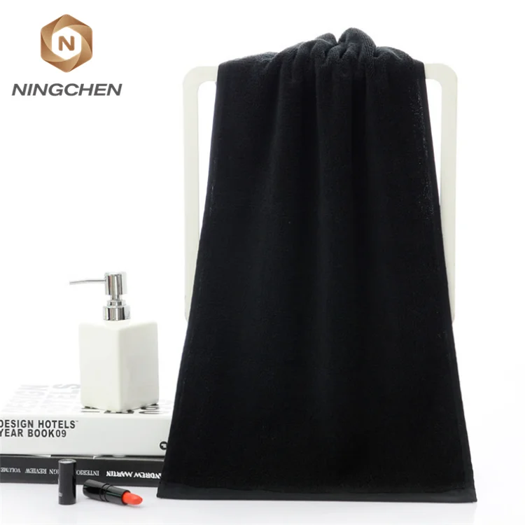 High End Thick Terry And Fluffy Black OEM 100% Cotton Bath Towels 100% Cotton Bleach Proof Black Towel for Salon