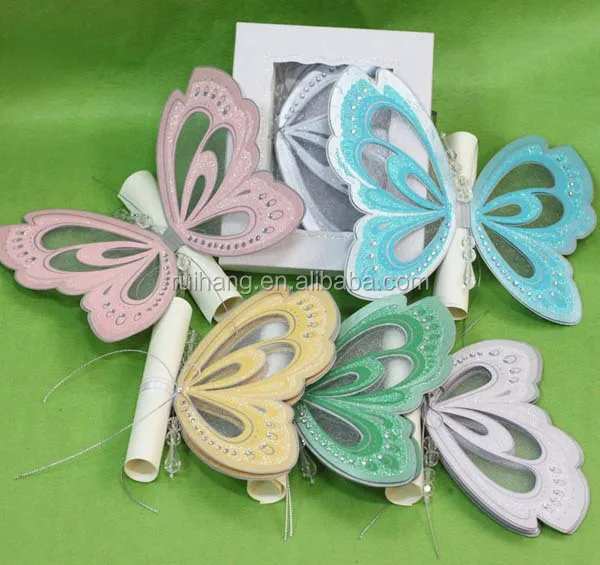 Crystal butterfly shape wedding invitations with boxI wedding card