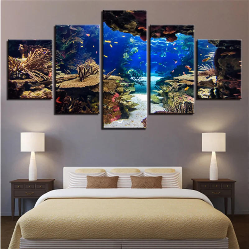 Canvas Wall Art Pictures Framework Home Decor Room 5 Pieces Underwater Sea Fish Coral Reefs Paintings HD Prints Seascape Posters