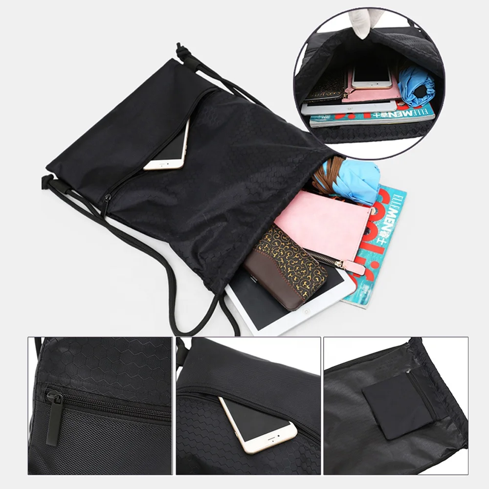 
High quality custom logo printing drawstring cloth string bag sac de dos sport Teenager School backpack polyester with pockets 