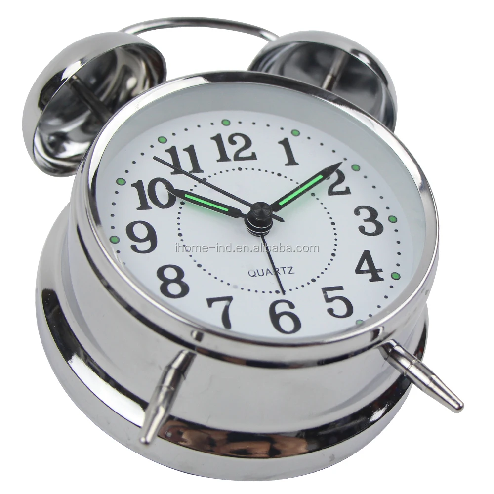 2023 Bed Room Decoration Metal Chrome Twin Bell Alarm Clock Desk Clock Horloges Circular Support Smart Watch Quartz Children