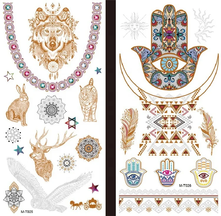 
Flash Products Metallic Waterproof Tattoo Gold Silver Fashion Bracelet Temporary Tattoo Stickers Color Foil Metallic Temporary 