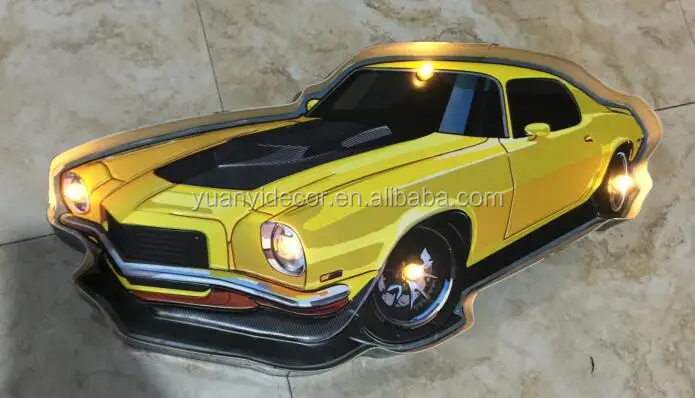 
decorative vintage metal car with LED light wall sign plaque 