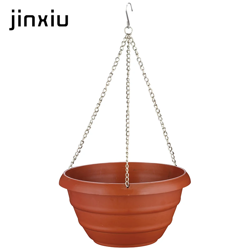 
plastic hanging garden pots with metal chain hanger 