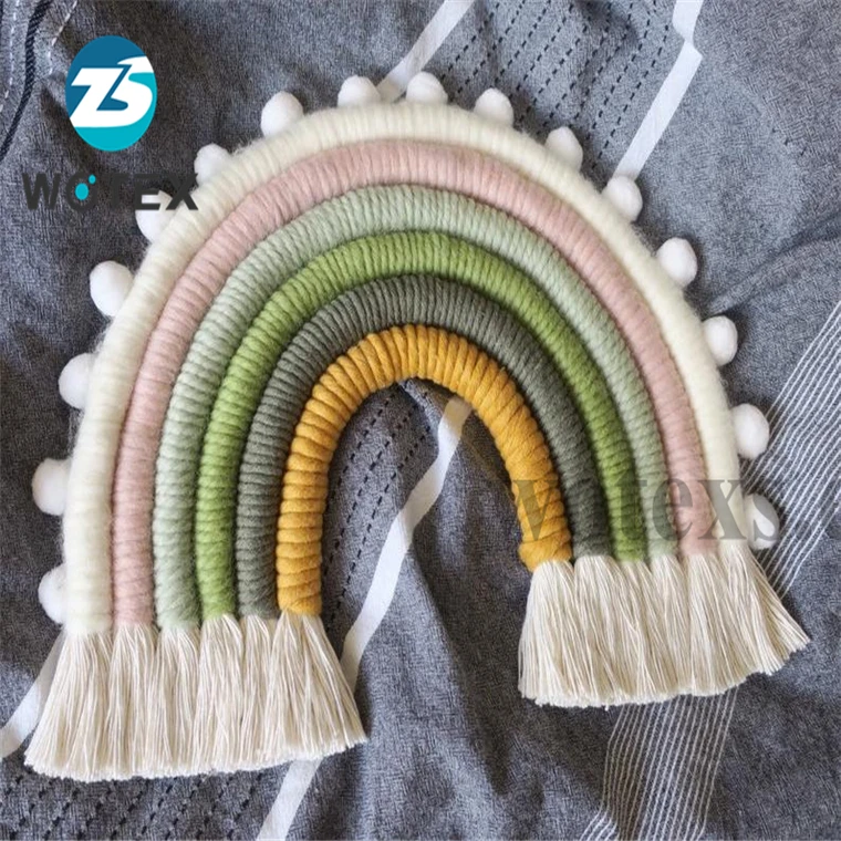 BM030 Fashionable design Large size rainbow wall hanging kid room decor nursery pom pom rainbow hanging macrame