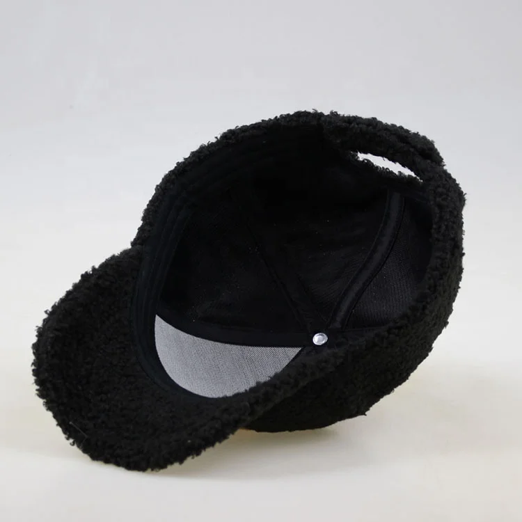 Custom teddy fabric towel embroidery short brim baseball cap for girl