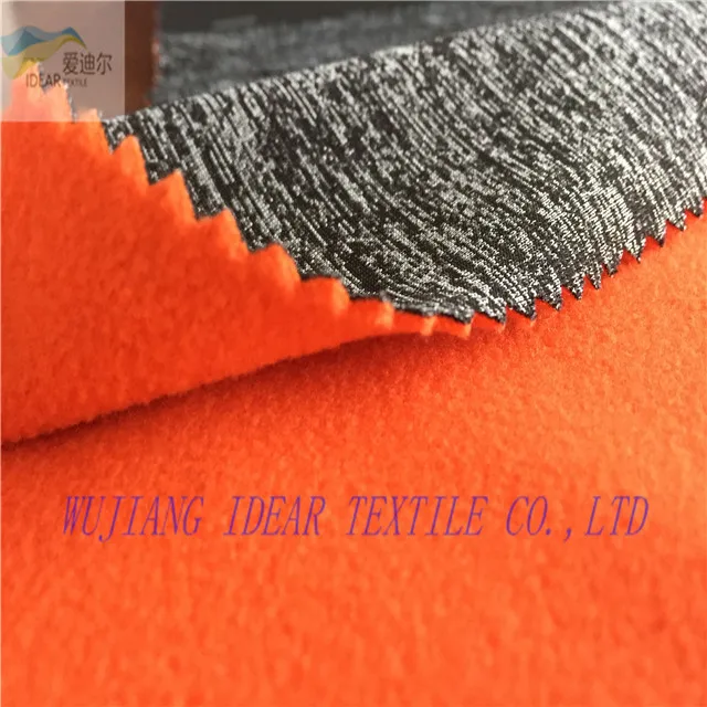 
100% Polyester heather single jersey bonded 100% polyester polar fleece 