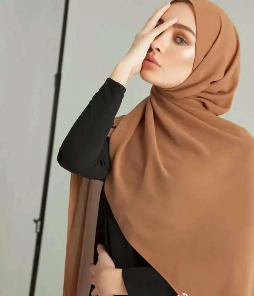
Voile TUDUNG Premium Solid Color Bubble Georgette Muslim Women Headband Hijab Scarf Chiffon 